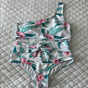 Floral One-Shoulder Kids Swim Set